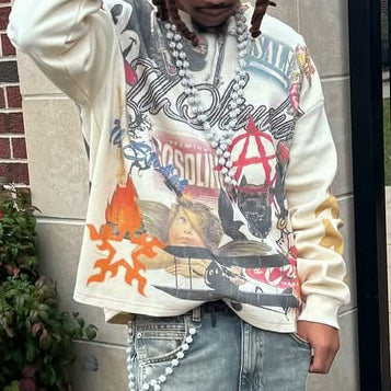 Fashionable Multi-element Print Long Sleeve Sweatshirt