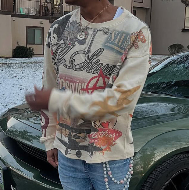 Fashionable Multi-element Print Long Sleeve Sweatshirt