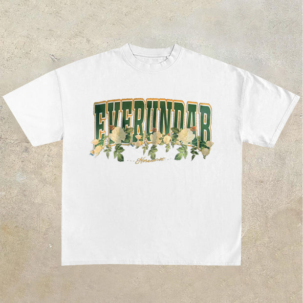 Vintage Rose Print Short Sleeve T-Shirt Loose Couple Fit