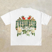 Vintage Rose Print Short Sleeve T-Shirt Loose Couple Fit