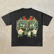 Vintage Rose Print Short Sleeve T-Shirt Loose Couple Fit