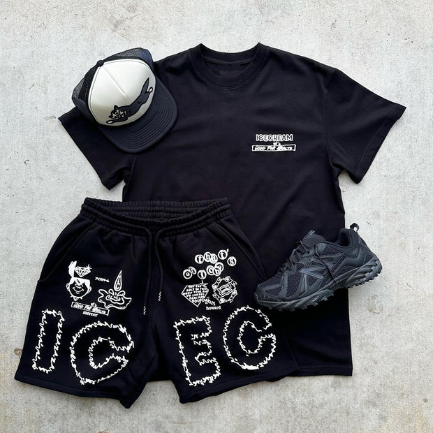 Fashion and casual printed pattern T-shirt shorts two-piece set