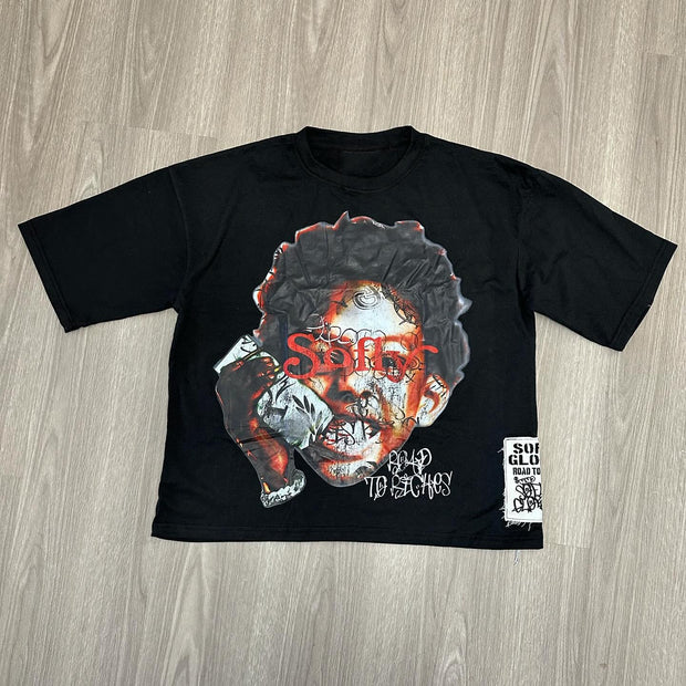Street graffiti character print T-shirt