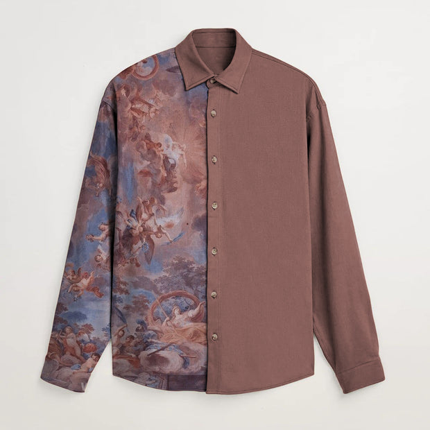 Retro print stitching fashion shirt