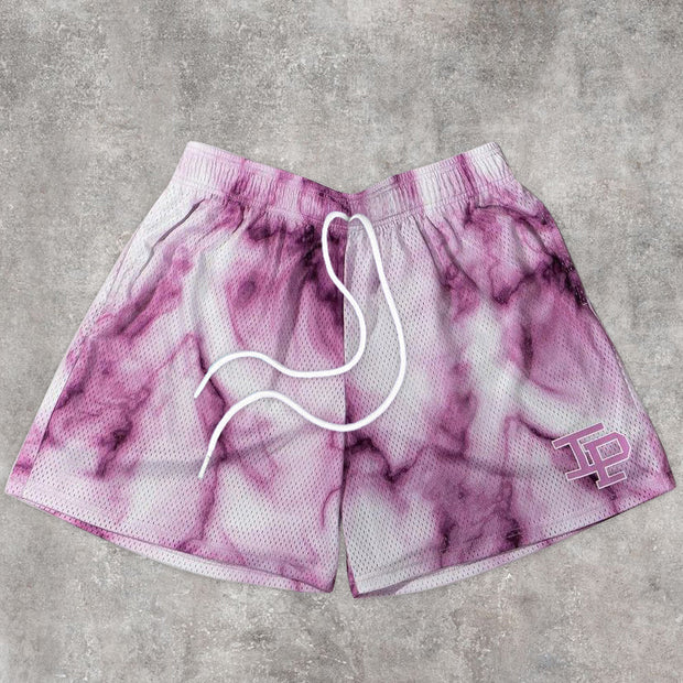 Fashion statement print tie-dye mesh shorts