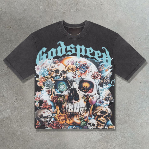 Romantic Skull Casual Street Vintage T-shirt