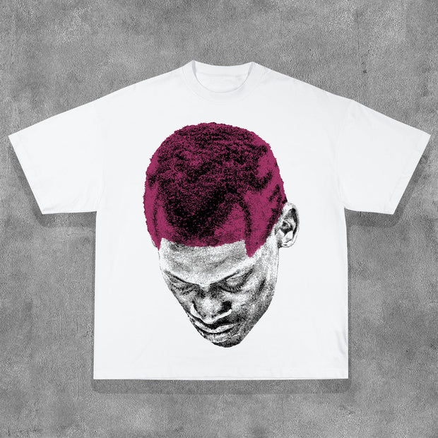 Casual Character Portrait Print Short Sleeve T-Shirt