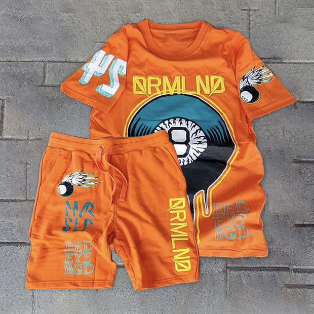 Fashion street style loose short-sleeved T-shirt shorts two-piece set