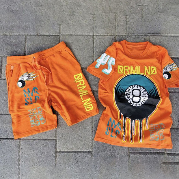 Fashion street style loose short-sleeved T-shirt shorts two-piece set