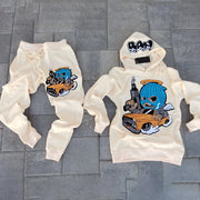 Casual retro print hoodie set