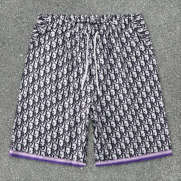 Tide brand casual print striped stand-up collar loose short-sleeved shorts suit