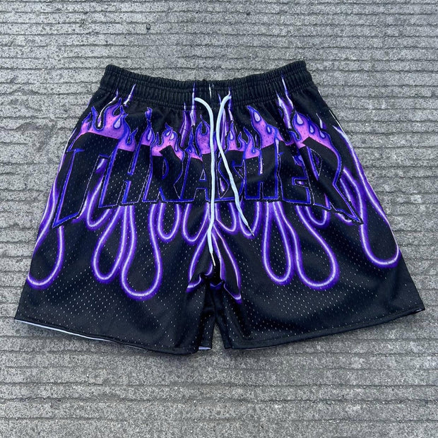 Purple Flame Casual Street Sports Mesh Shorts