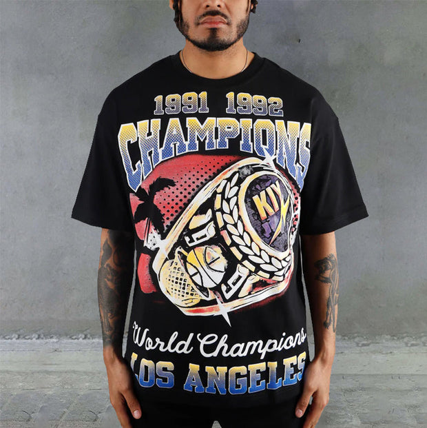 Championship ring print casual street T-shirt