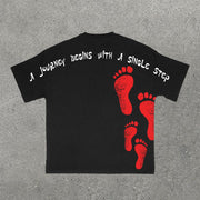 Footprint & Letters Print Short Sleeve T-Shirt