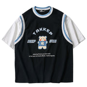 Fun cartoon printing tide brand loose fake two-piece short-sleeved T-shirt