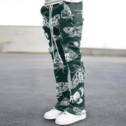 Vintage Green Butterfly Street Flare Pants