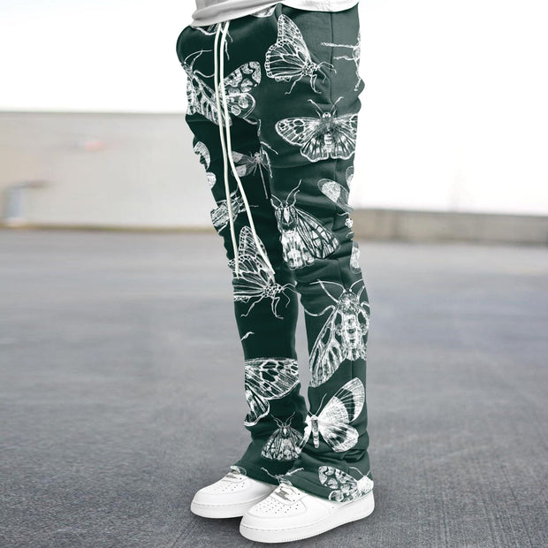 Vintage Green Butterfly Street Flare Pants