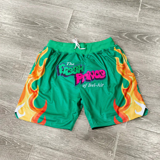 Fashion green printed sports mesh shorts