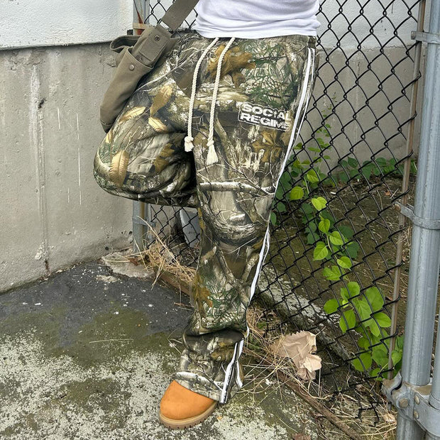 Street tree camouflage design zipper casual trousers