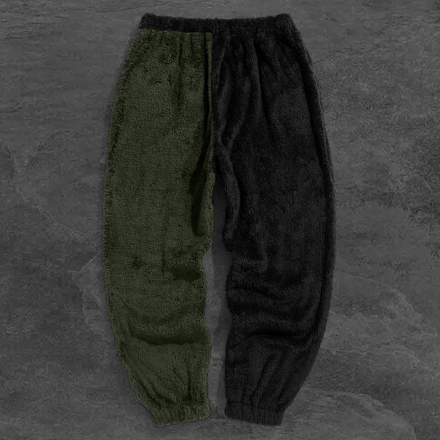 Contrast Vintage Plush Print Casual Trousers
