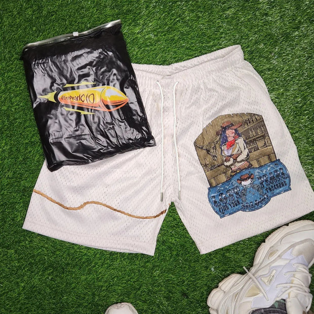 Casual Personalized Retro Print Mesh Shorts