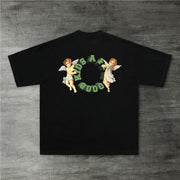 Vintage Angel Print Crew Neck Short Sleeve T-Shirt