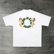 Vintage Angel Print Crew Neck Short Sleeve T-Shirt