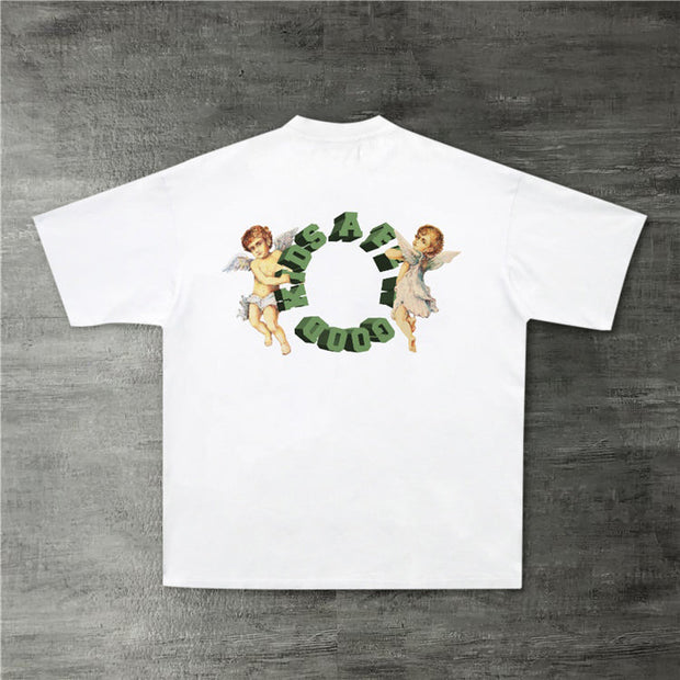 Vintage Angel Print Crew Neck Short Sleeve T-Shirt