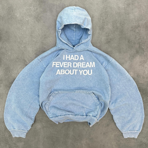 Lettering print faux denim hoodie