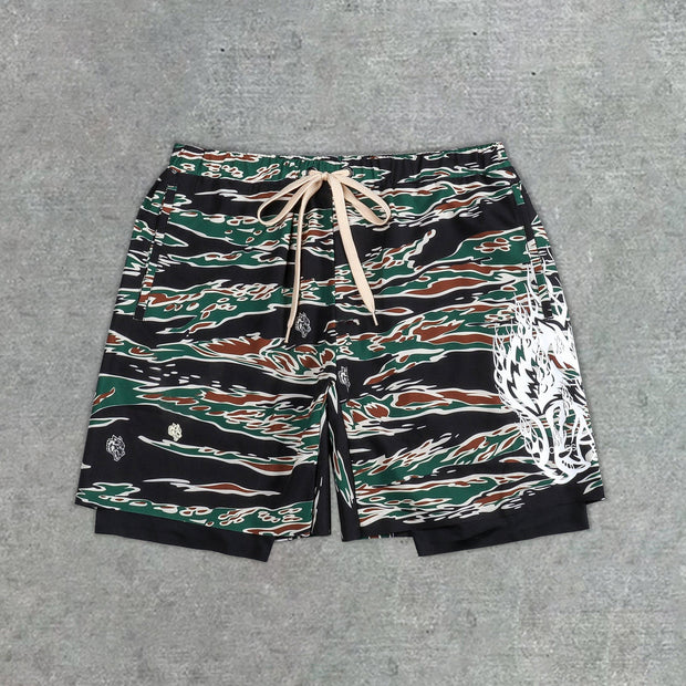 Fashionable camouflage print running gym shorts