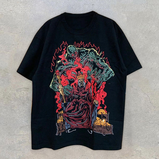 Fashionable Street Style Round Neck Skull T-Shirt