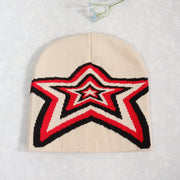 Pullover overlapping five-pointed Y2K jacquard knitted hat