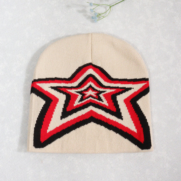 Pullover overlapping five-pointed Y2K jacquard knitted hat