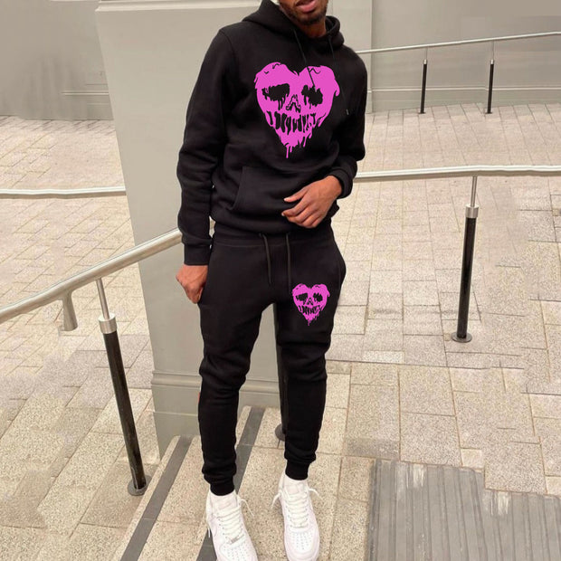 Casual Skull Heart Print Two-Piece Set