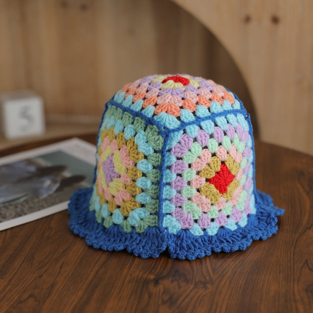 Retro hollow mosaic Zuma hand-woven colorful knitted hat