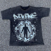 Casual street printed pure cotton washed T-shirt