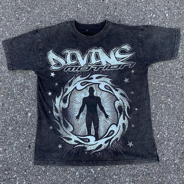 Casual street printed pure cotton washed T-shirt
