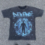 Casual street printed pure cotton washed T-shirt