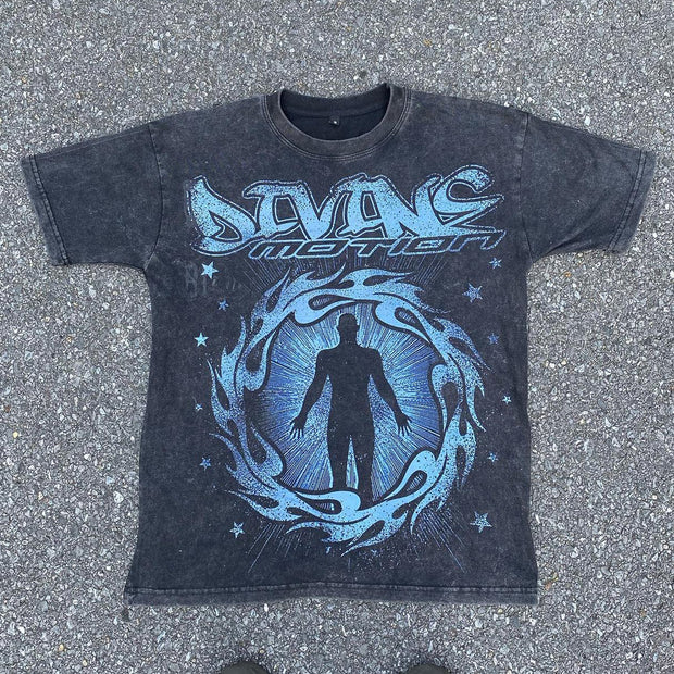 Casual street printed pure cotton washed T-shirt