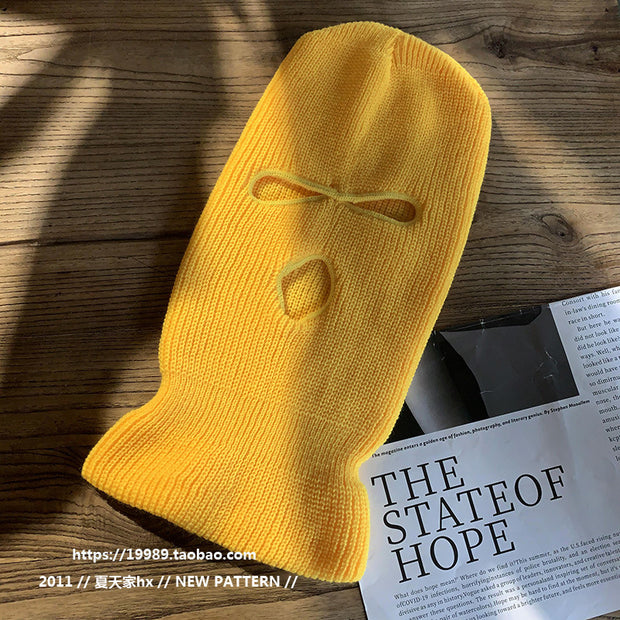 Autumn and winter warm hood solid color personality funny knitted woolen hat