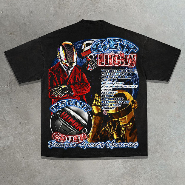 Masked Singer Casual Street Retro Hip-Hop Heavy T-shirt