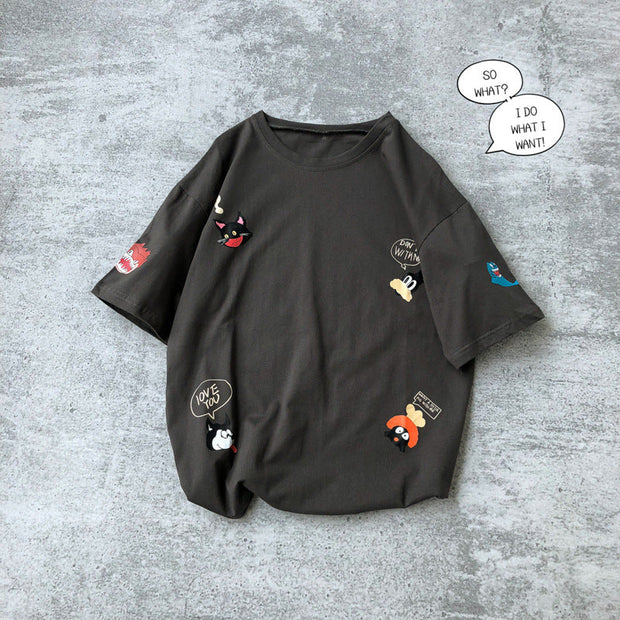 Loose cartoon print casual short-sleeved t-shirt