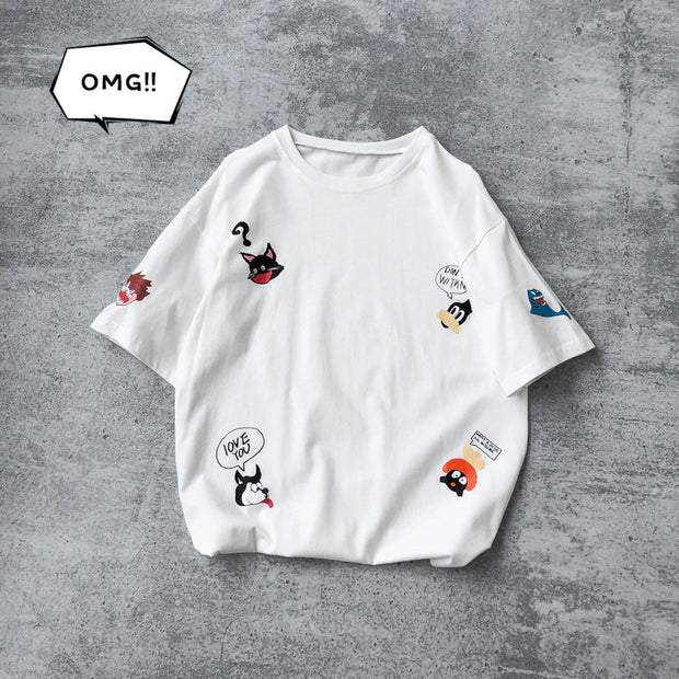 Loose cartoon print casual short-sleeved t-shirt