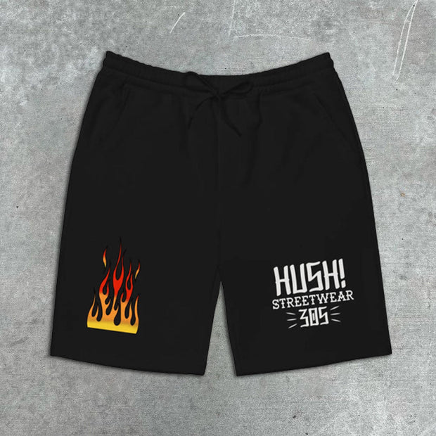 flame print elastic shorts