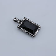 Retro style rectangular black zircon fashion stainless steel men's pendant