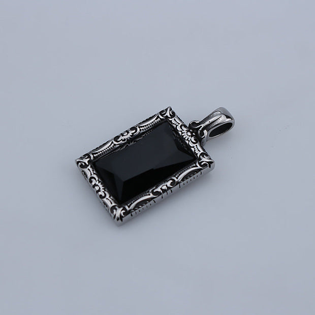 Retro style rectangular black zircon fashion stainless steel men's pendant