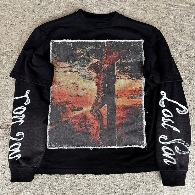 Jesus Redeemed Casual Street Fake Two Piece Long Sleeve T-Shirt