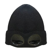 Windproof Plush Knit Hat With Sunglasses
