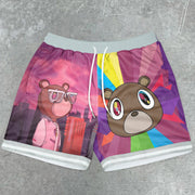 cartoon-print mesh street shorts