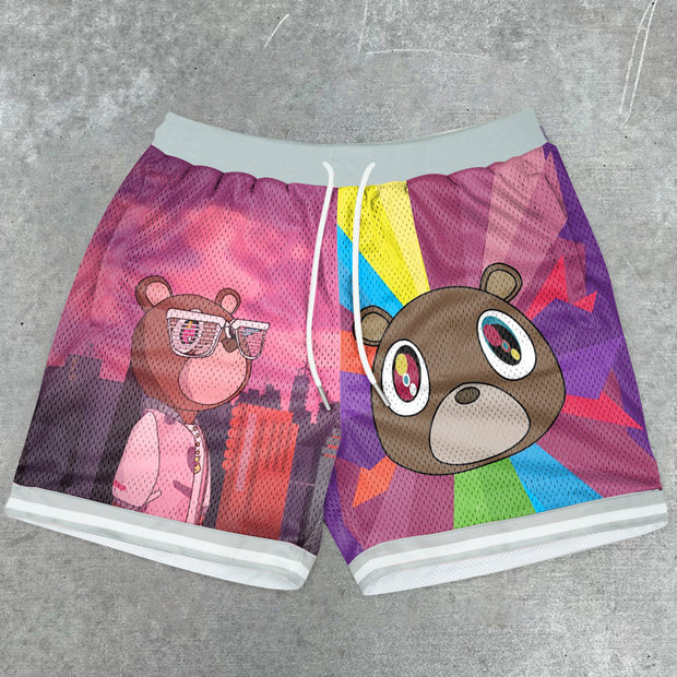 cartoon-print mesh street shorts